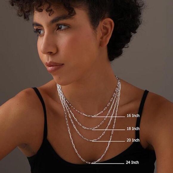 Diamond-Cut PaperClip Link Chain Necklace for Women  - Sterling Silver 925 - Picture 2 of 3